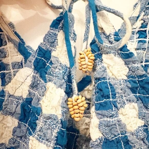 Free People Vera Midi Dress Blue Gingham Smocked Strappy Back XS - Picture 7 of 8